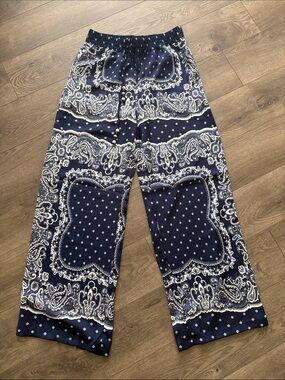 Women's Navy Bandana-Print Wide Leg Casual Pants